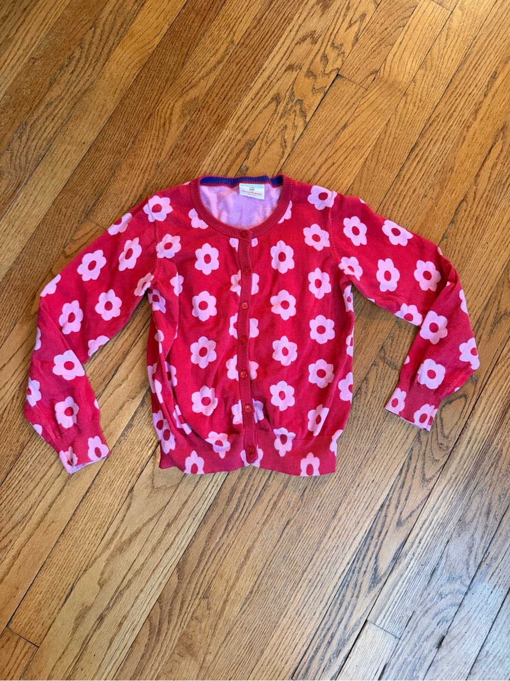 Hanna Andersson Girls Flower Cardigan Sweater Pink Red Button
